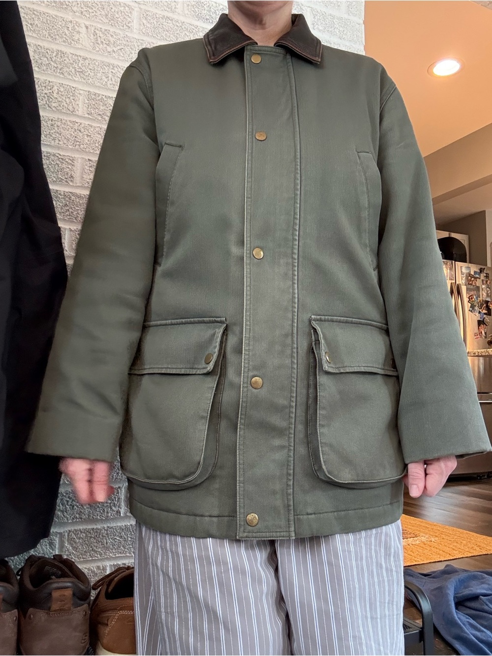 Vintage G.H. Bass & Co. Olive Barn Jacket with Brown Leather Collar - Picture 4 of 7